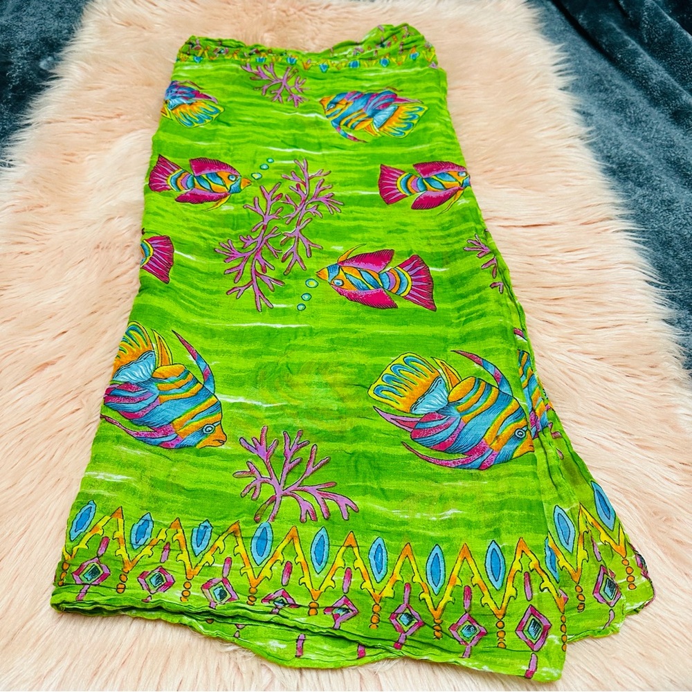 Gorgeous, lime green with colorful fish Coline Scarf